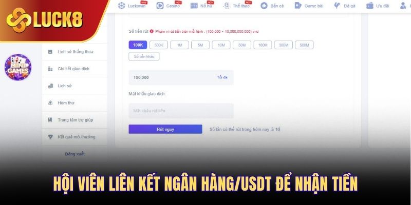 Hội viên liên kết ngân hàng/USDT để nhận tiền